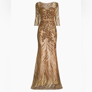 Basix gold sequin gown formal dress. New with tags. Never worn. Saks Fifth Ave